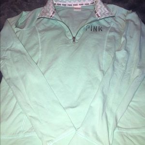 PINK mint green quarter zip top w/ chevron print.